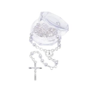 Terço Nossa senhora Desatadora dos Nós – Pérola Branca 4mm