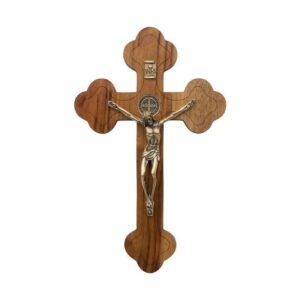 Crucifixo de Madeira de Parede c/ São Bento - 19cm