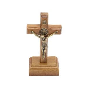 Crucifixo Madeira Tradicional 07cm c/ Med. São Bento - Mesa OV