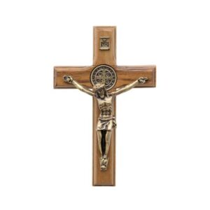 Crucifixo Madeira Tradicional 07cm c/ Med. São Bento - Parede OV