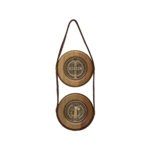 Adorno de Porta de Madeira e Couro de São Bento - Oval