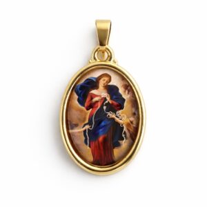 Medalha Oval Média Dourada - Nossa Senhora Desatadora dos Nós