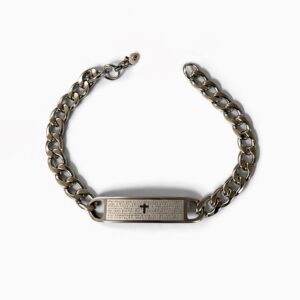 Pulseira de metal prateado com Oração do Pai Nosso
