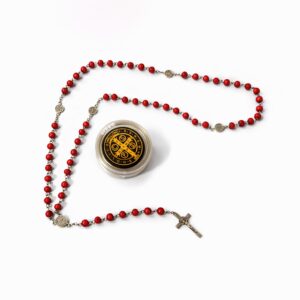 Terço São Bento Perfumado Vermelho com Caixa e Medalha